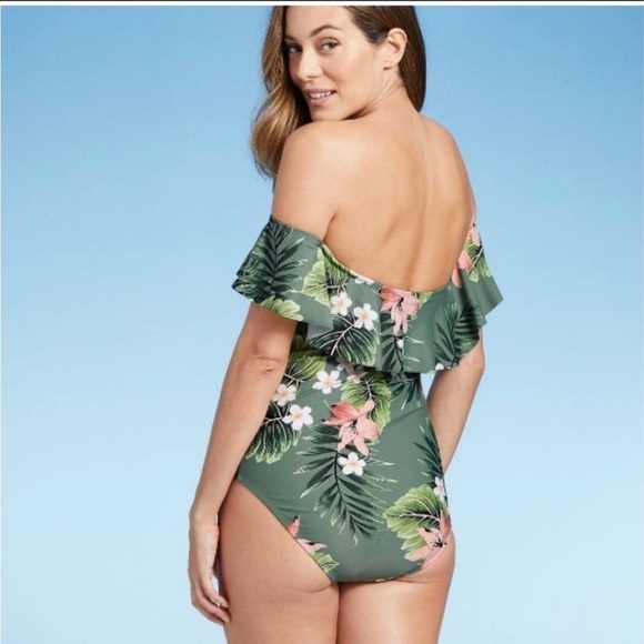 Kona Sol Women's Off Shoulder Flounce High Coverage One Piece Swimsuit - L - Picture 2 of 12